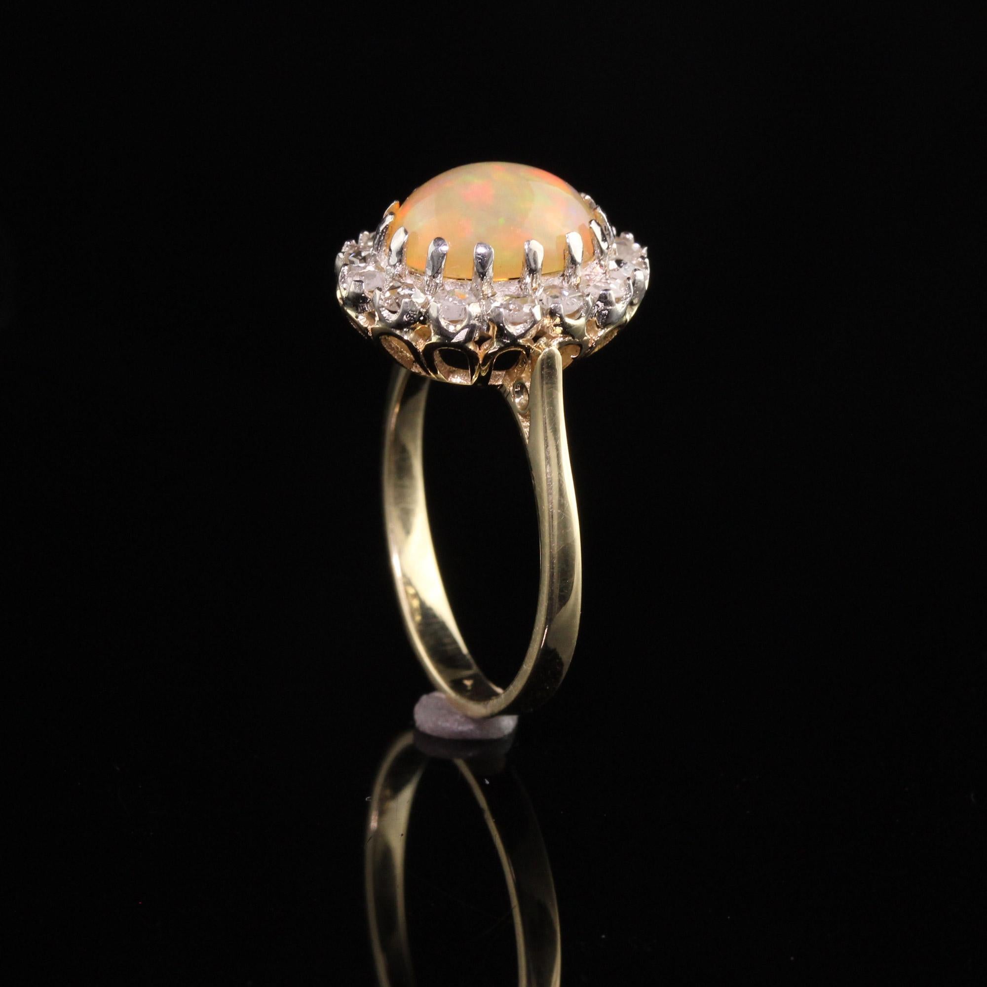 Vintage Estate 14K Yellow Gold Opal and Rose Cut Diamond Engagement Ring In Good Condition For Sale In Great Neck, NY