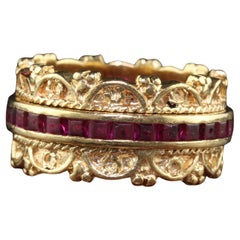 Estate 14K Gelbgold Quadratischer Schliff Rubin Breite Eternity-Ring - Größe 6 1/4