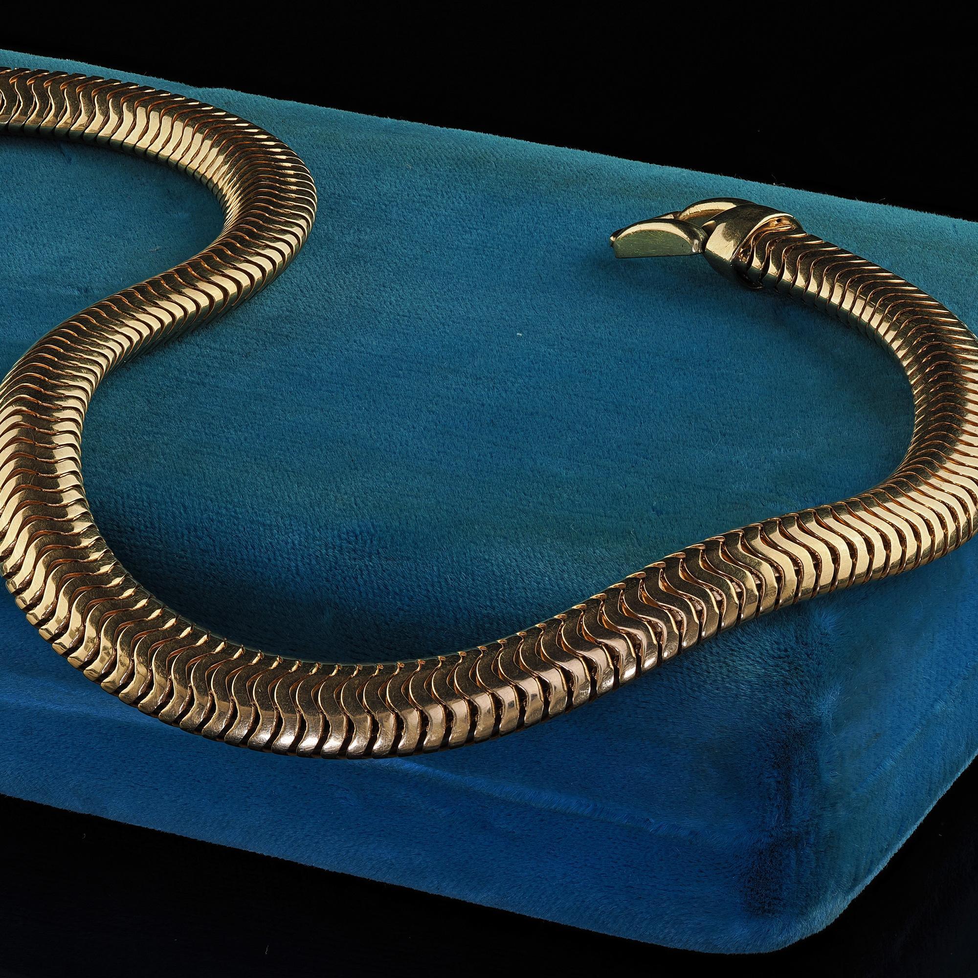 Contemporary Vintage Estate 14K Yellow Gold Thick Wide Snake Chain - 15 3/4 inches