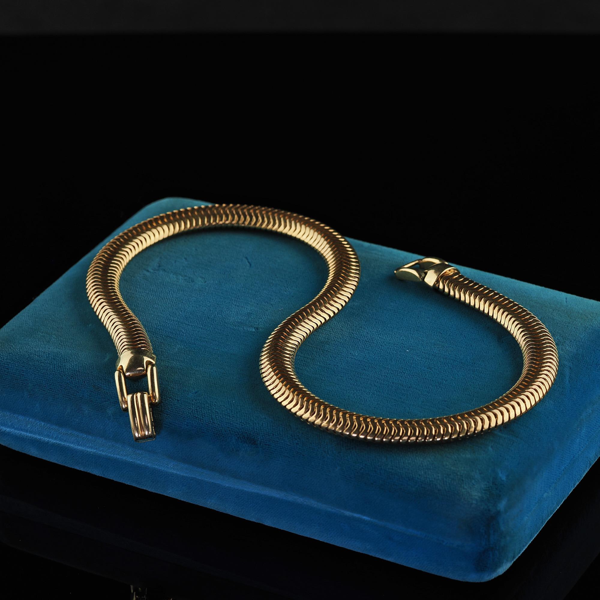 Women's Vintage Estate 14K Yellow Gold Thick Wide Snake Chain - 15 3/4 inches