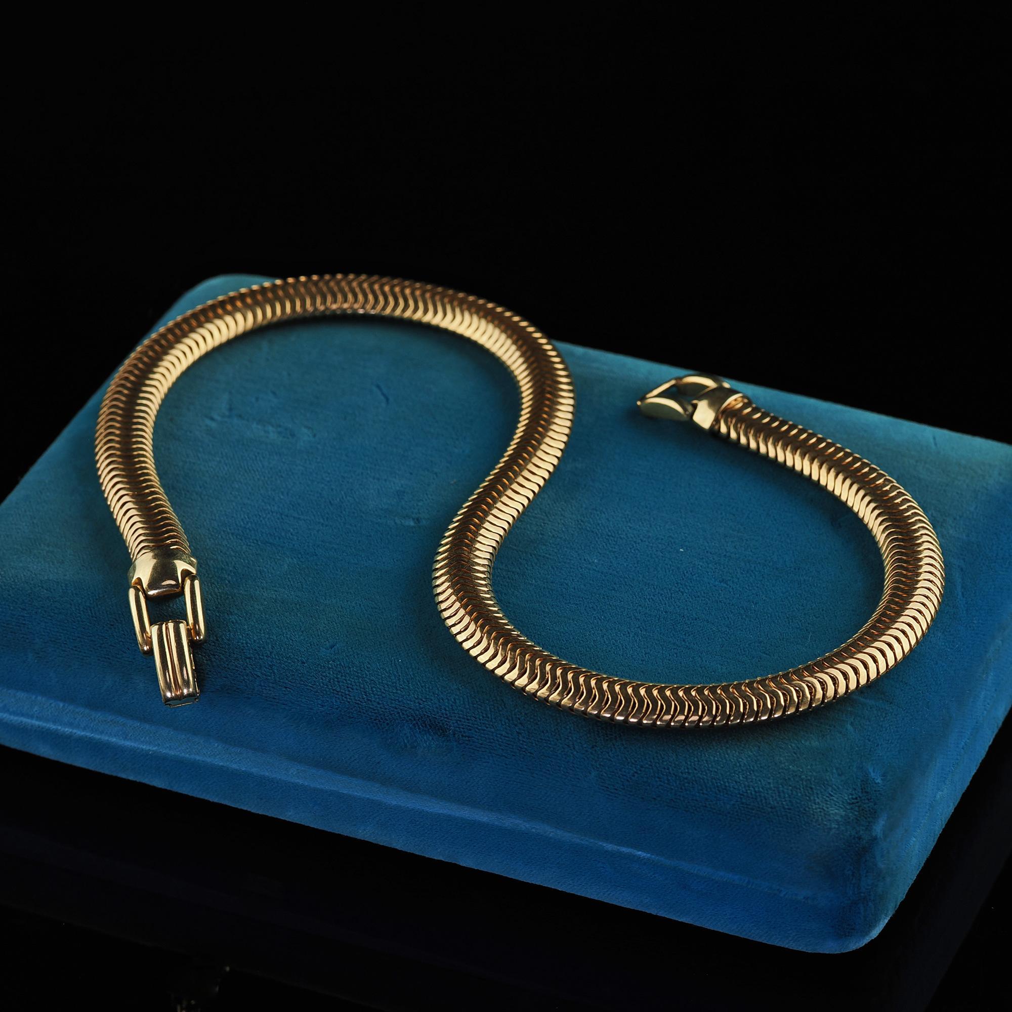 Vintage Estate 14K Yellow Gold Thick Wide Snake Chain - 15 3/4 inches 1