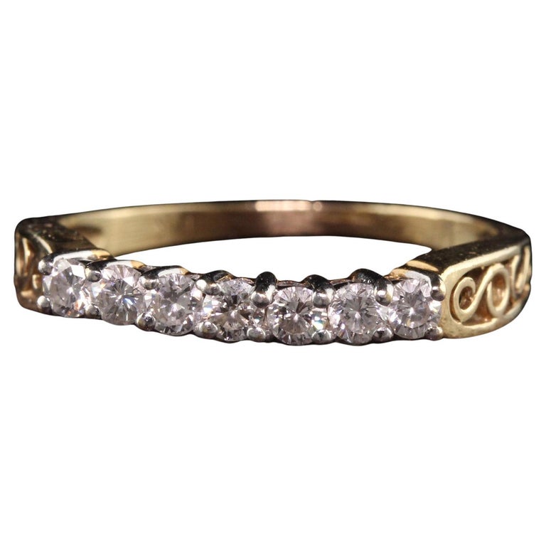 Bague de mariage incurvée antique en or massif 14 carats avec motif fi
