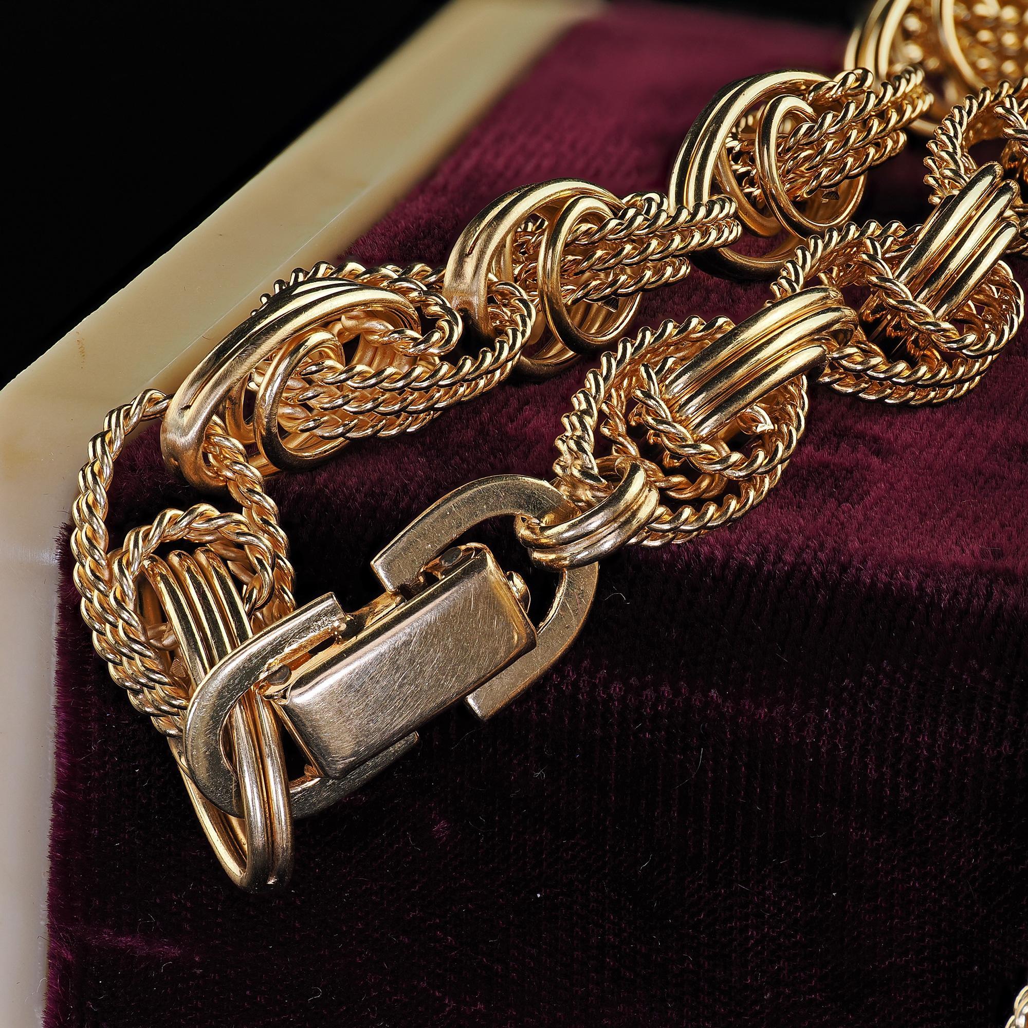 Women's Vintage Estate 14K Yellow Gold Wide Twisted Link Necklace - 26 inches For Sale