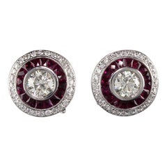 Vintage Estate 18 Karat White Gold Diamond and Ruby Earrings
