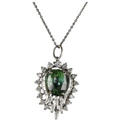 Vintage Estate 18 Karat White Gold Diamond and Tourmaline Pendant Vintage Estate 18 Karat White Gold Diamond and Tourmaline Pendant
