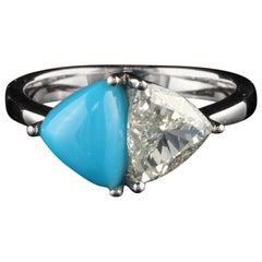 Vintage Estate 18 Karat White Gold Diamond and Turquoise Ring