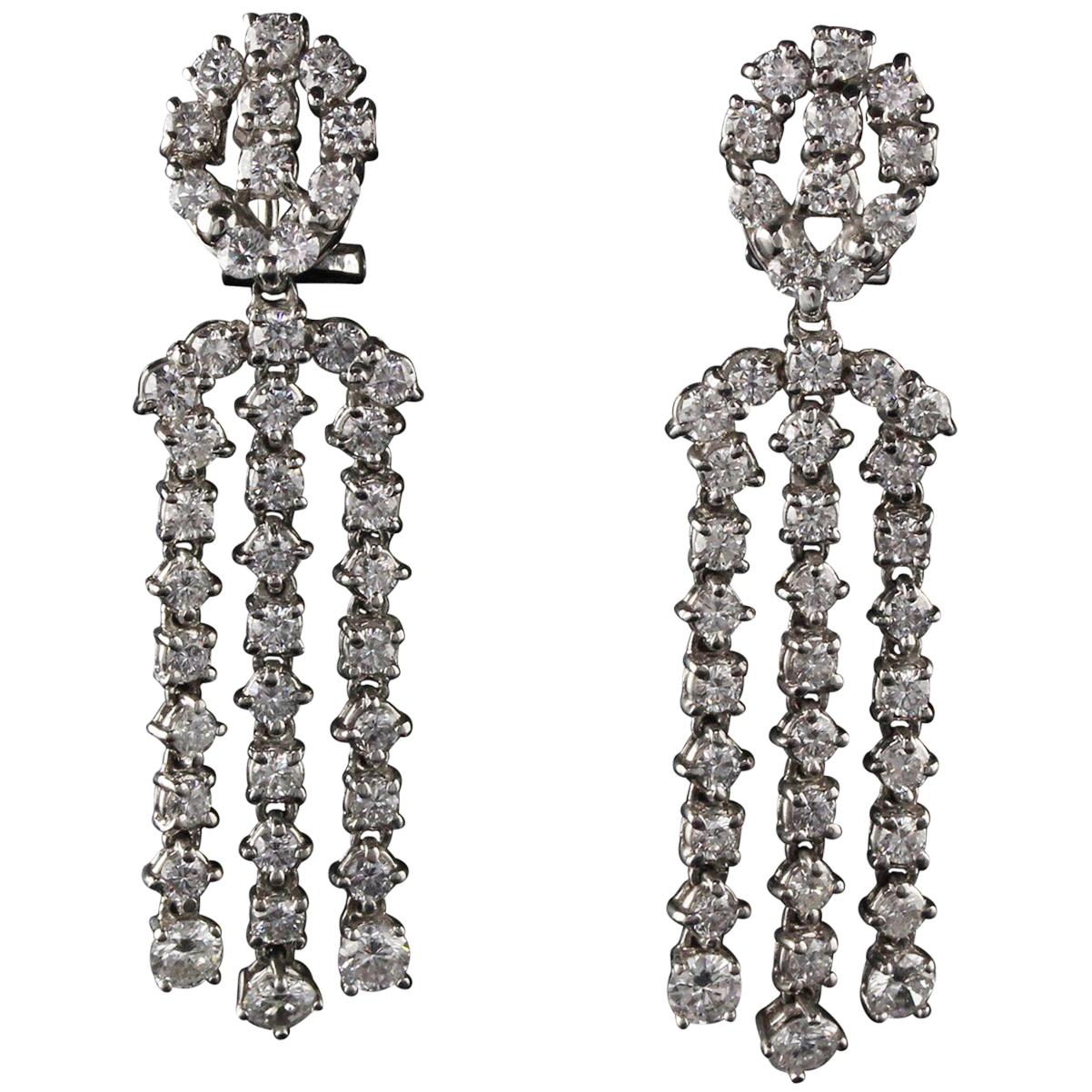 Vintage Estate 18 Karat White Gold Diamond Drop Earrings
