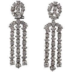Vintage Estate 18 Karat White Gold Diamond Drop Earrings