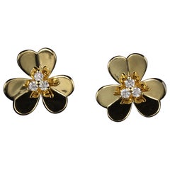 Vintage Estate 18 Karat Yellow Gold Diamond Flower Earrings