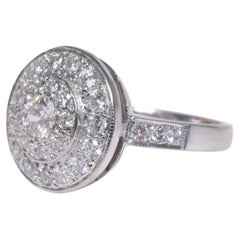 Vintage Estate 18ct White Gold And Diamond Target/Halo Cluster Ring - 1.40ct