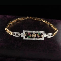 Vintage Estate 18 Karat Gold Diamond, Emerald, and Ruby Bracelet