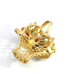 Vintage Estate 18k Multi-Gem Flower Basket Pendant