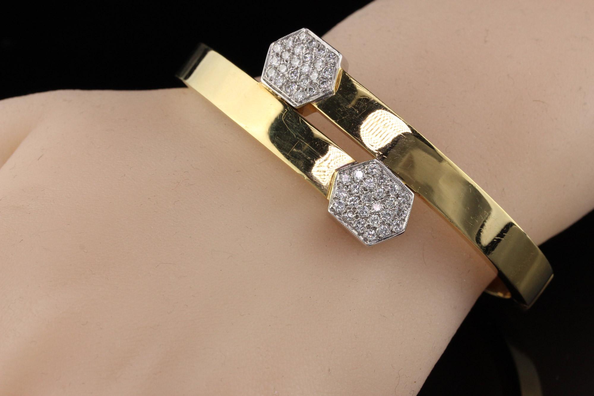 Women's Vintage Estate 18 Karat Two-Tone Gold Diamond Bangle Bracelet