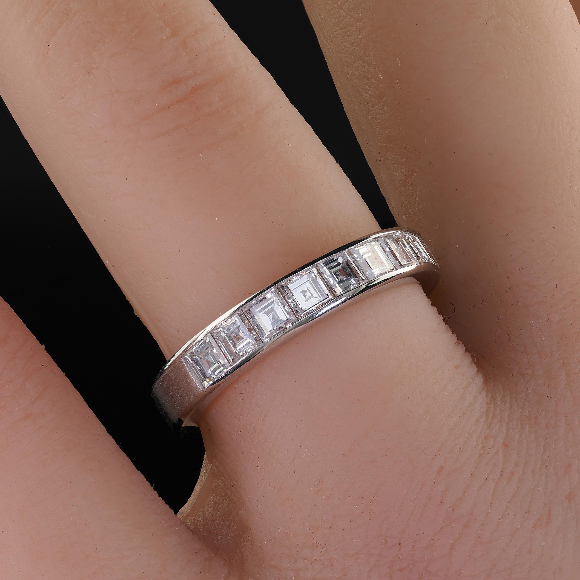 Vintage Estate 18K White Gold Carre Cut Diamond Half Wedding Band - Size 7 3/4 For Sale 5