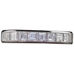 Vintage Estate 18K White Gold Carre Cut Diamond Half Wedding Band - Size 7 3/4