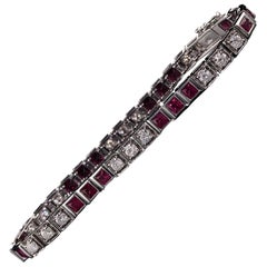 Vintage Estate 18 Karat White Gold Diamond and Ruby Bracelet