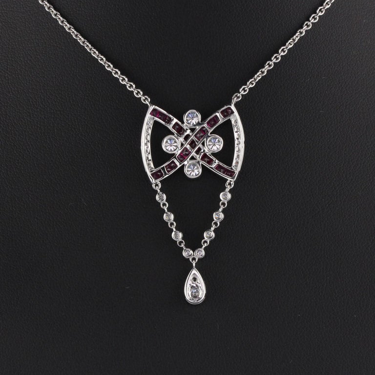 Vintage Estate 18 Karat White Gold Diamond and Ruby Necklace For Sale ...