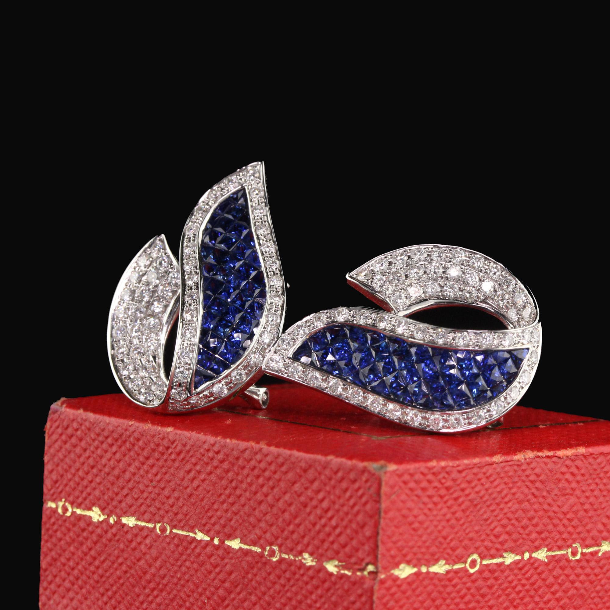 Modern Vintage Estate 18 Karat White Gold Diamond and Sapphire Earrings