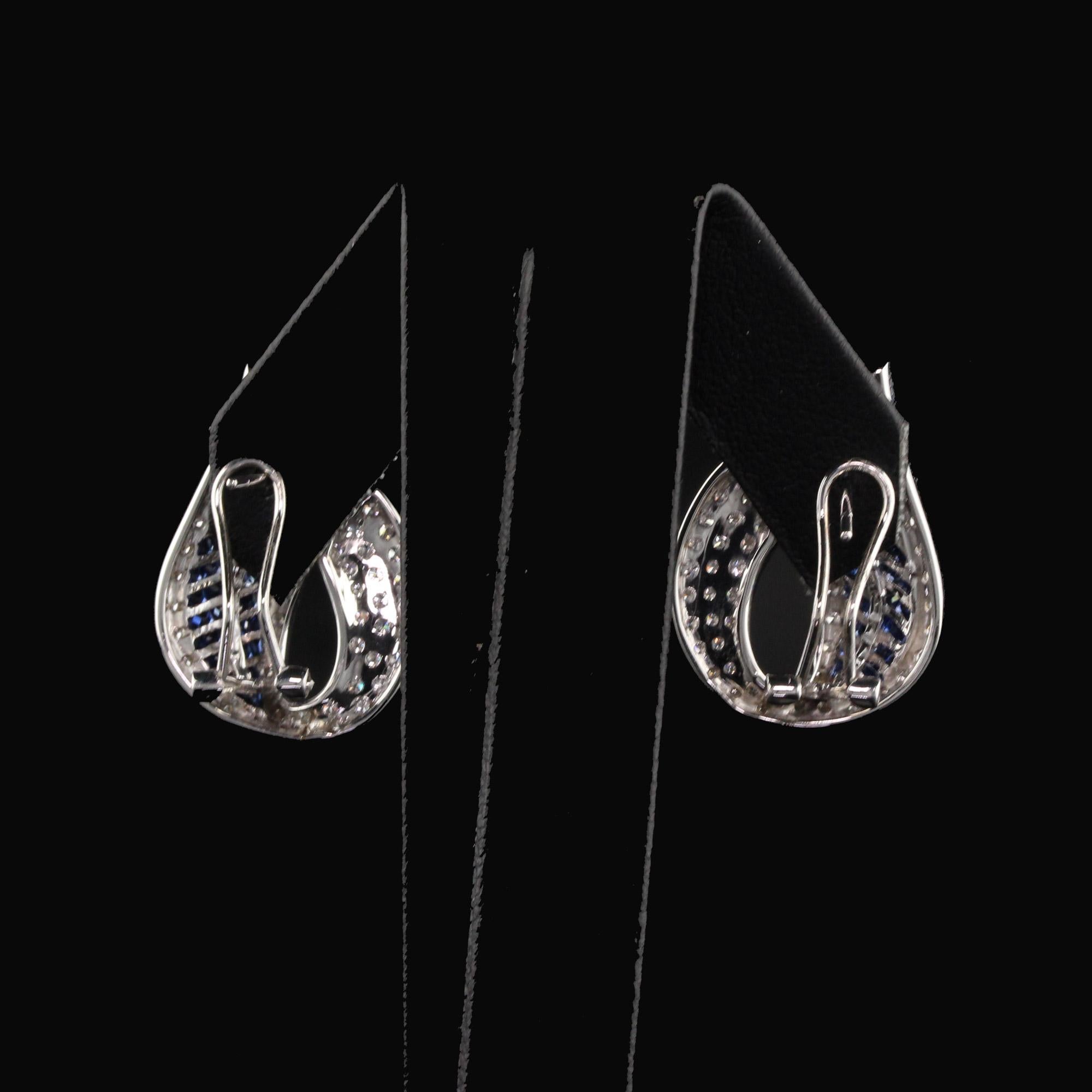 Vintage Estate 18 Karat White Gold Diamond and Sapphire Earrings In Excellent Condition In Great Neck, NY