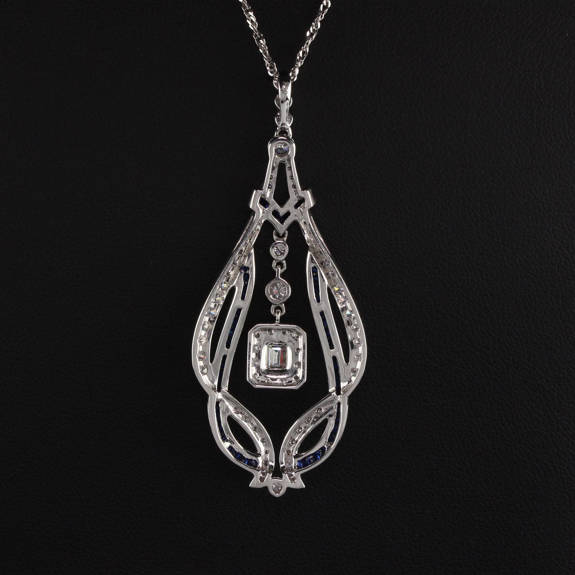 Vintage Estate 18 Karat White Gold Diamond and Sapphire Necklace In Excellent Condition For Sale In Great Neck, NY