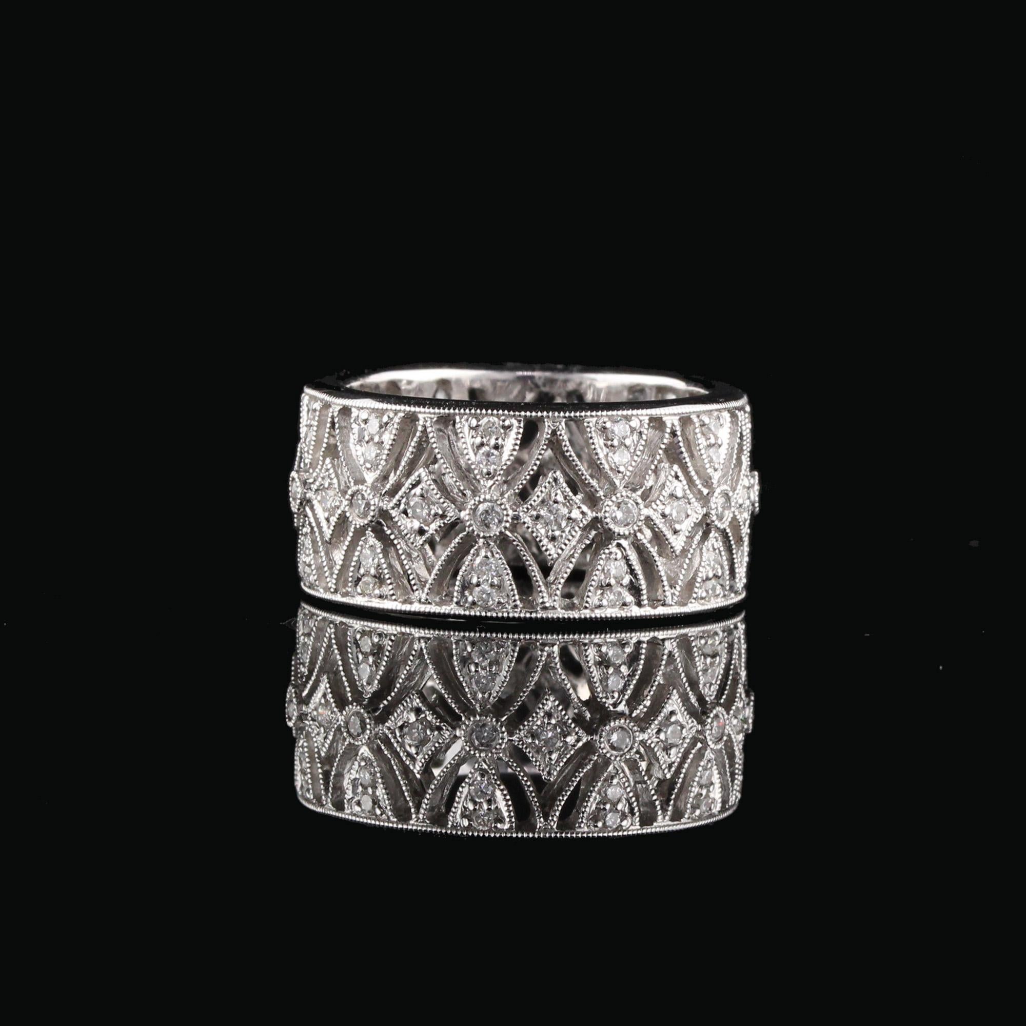 Round Cut Vintage Estate 18 Karat White Gold Diamond Band For Sale