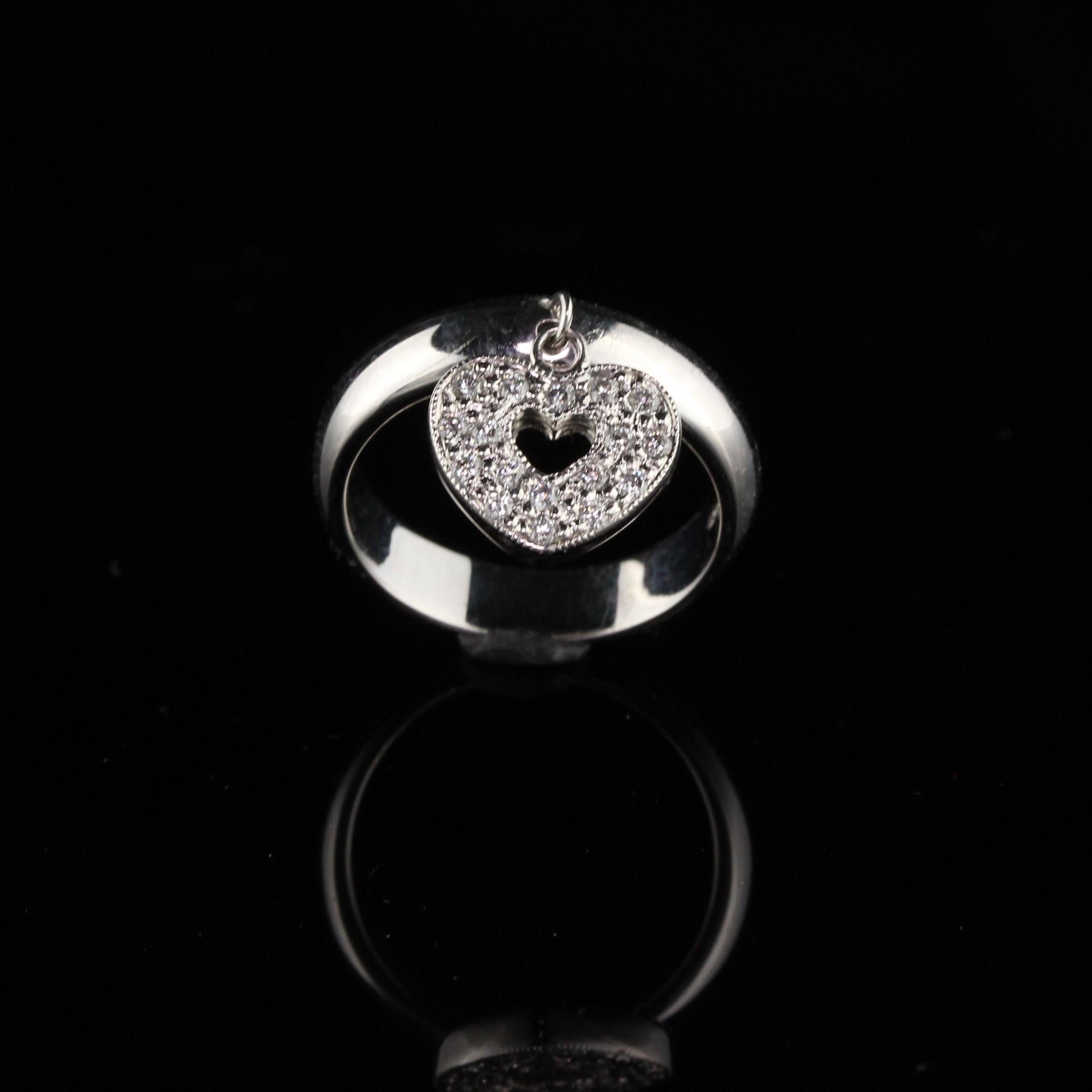 Women's Vintage Estate 18 Karat White Gold Diamond Heart Ring For Sale