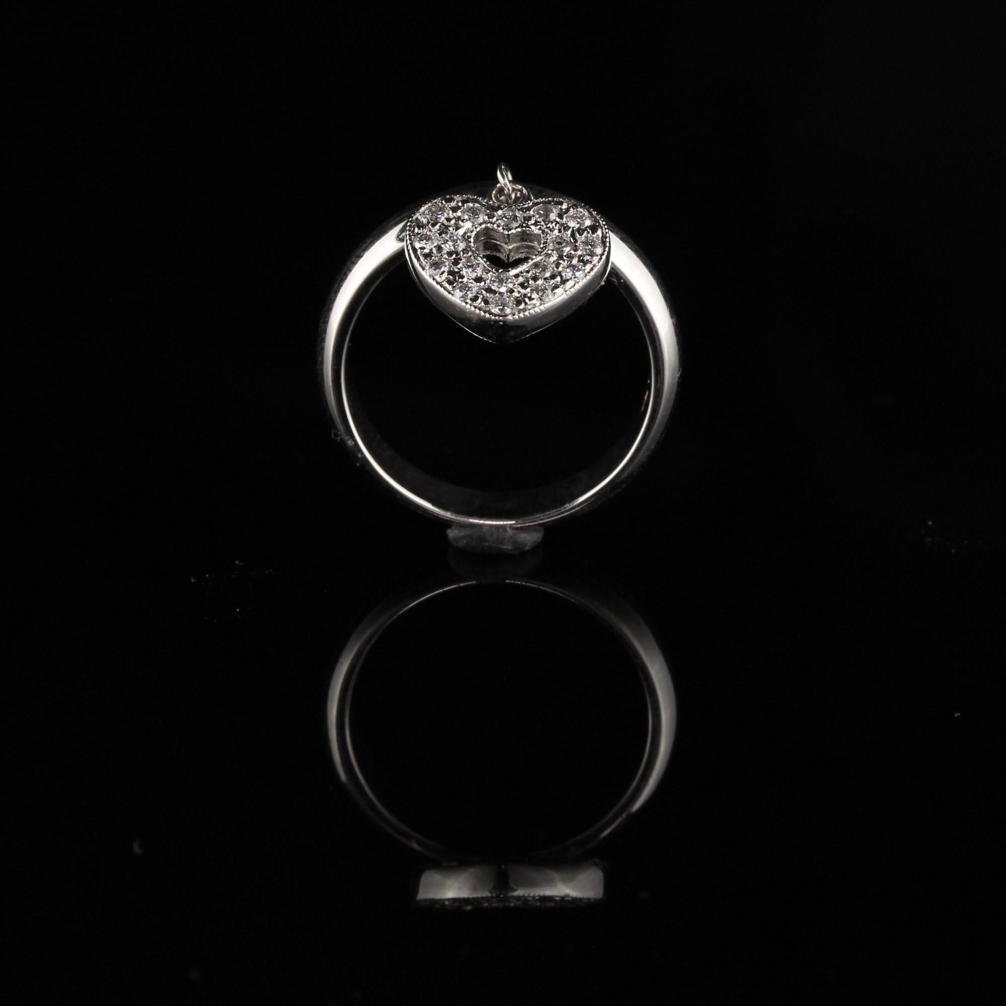 Vintage Estate 18 Karat White Gold Diamond Heart Ring For Sale 1