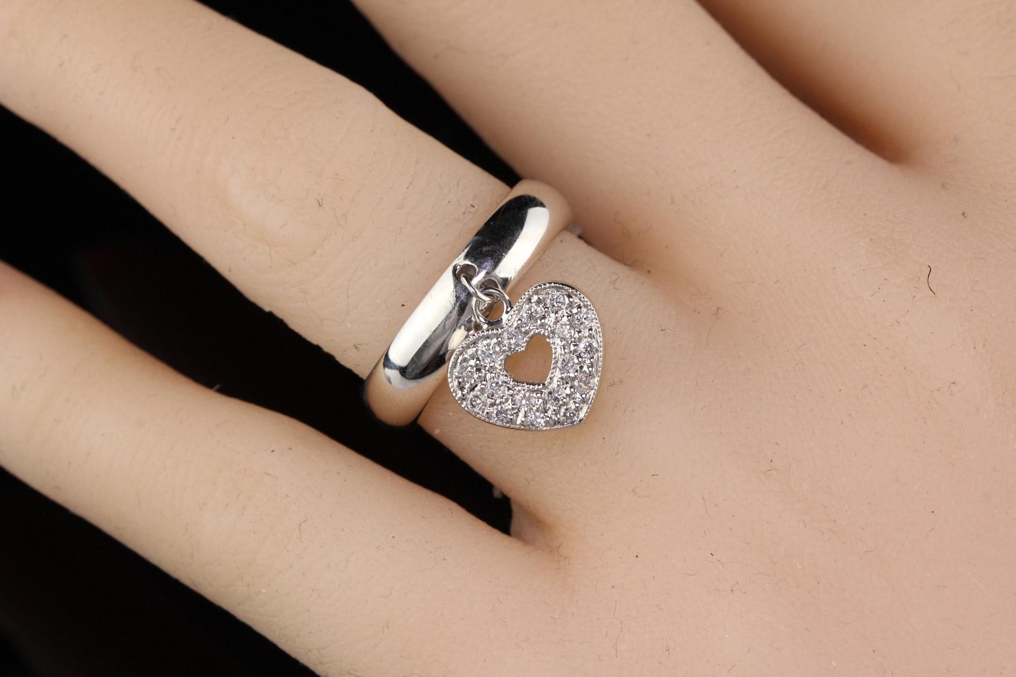 Vintage Estate 18 Karat White Gold Diamond Heart Ring For Sale 3