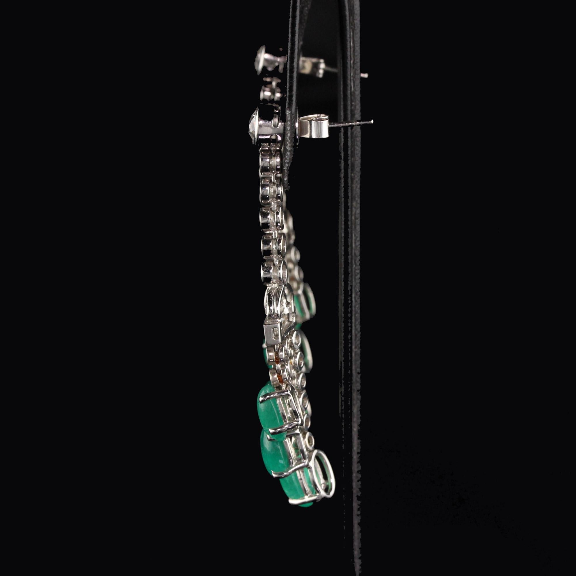 Vintage Estate 18 Karat White Gold Emerald and Diamond Drop Earrings In Excellent Condition For Sale In Great Neck, NY