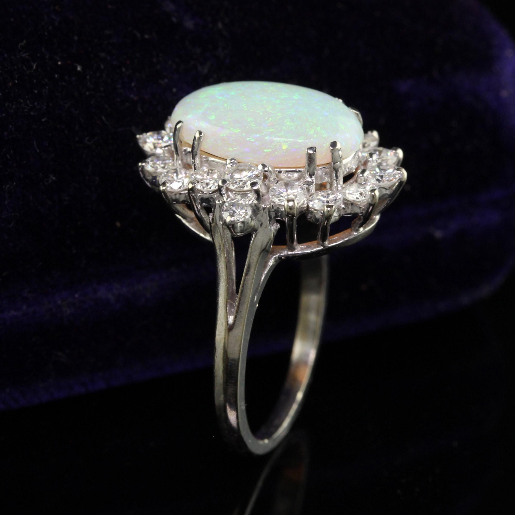 Contemporary Vintage Estate 18K White Gold Natural Opal and Diamond Cocktail Ring