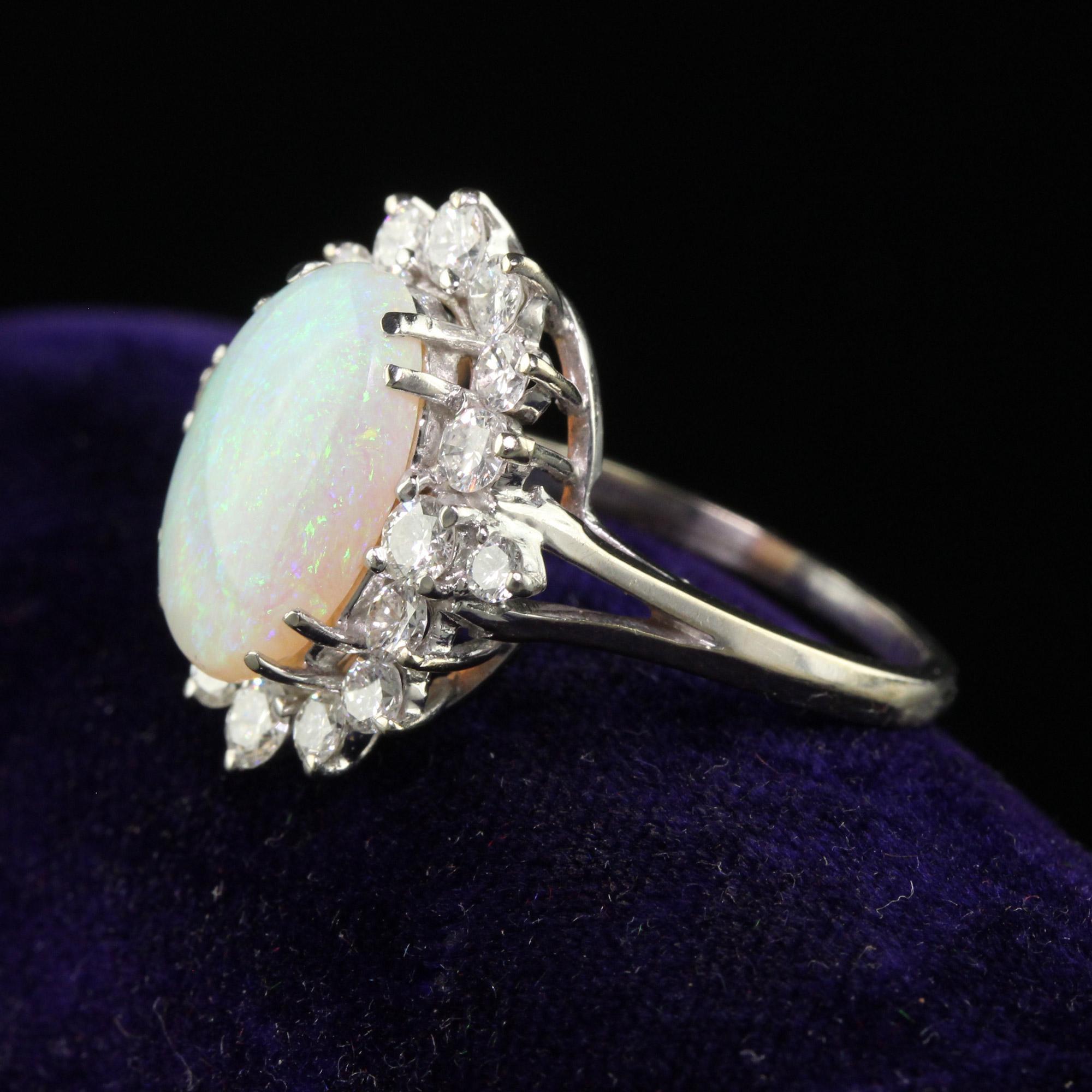 Vintage Estate 18K White Gold Natural Opal and Diamond Cocktail Ring In Good Condition In Great Neck, NY