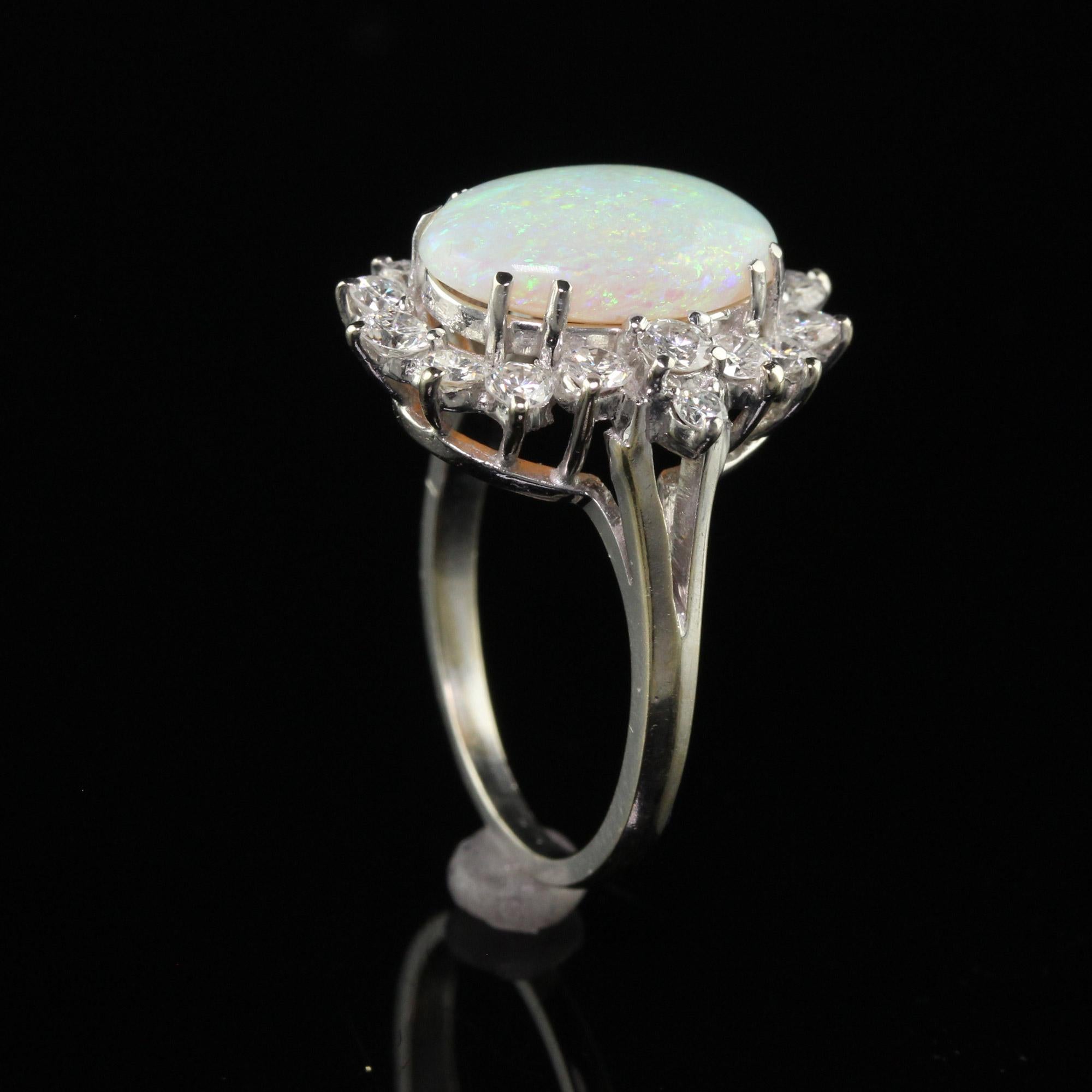 Vintage Estate 18K White Gold Natural Opal and Diamond Cocktail Ring 2