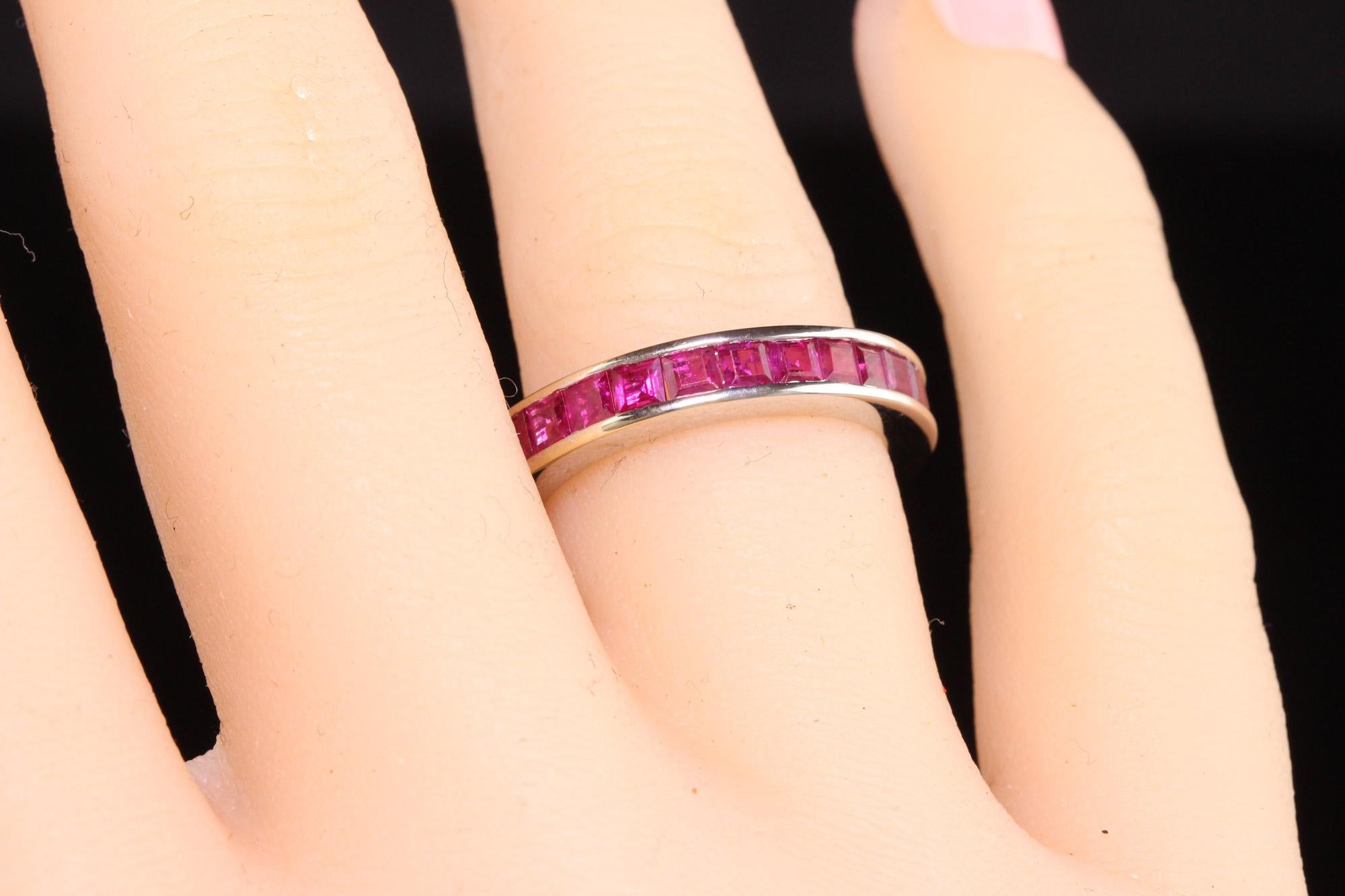 Retro Vintage Estate 18K White Gold Square Cut Ruby Eternity Band For Sale