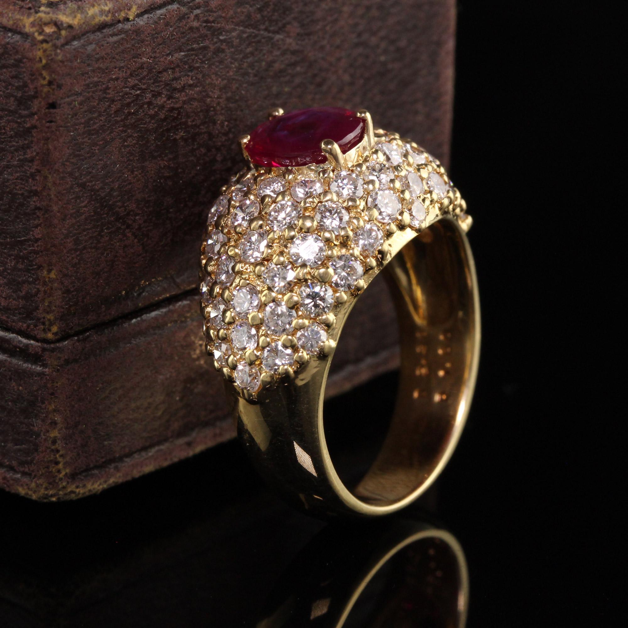 Retro Vintage Estate 18K Yellow Gold Burma Ruby and Diamond Ring - GIA For Sale