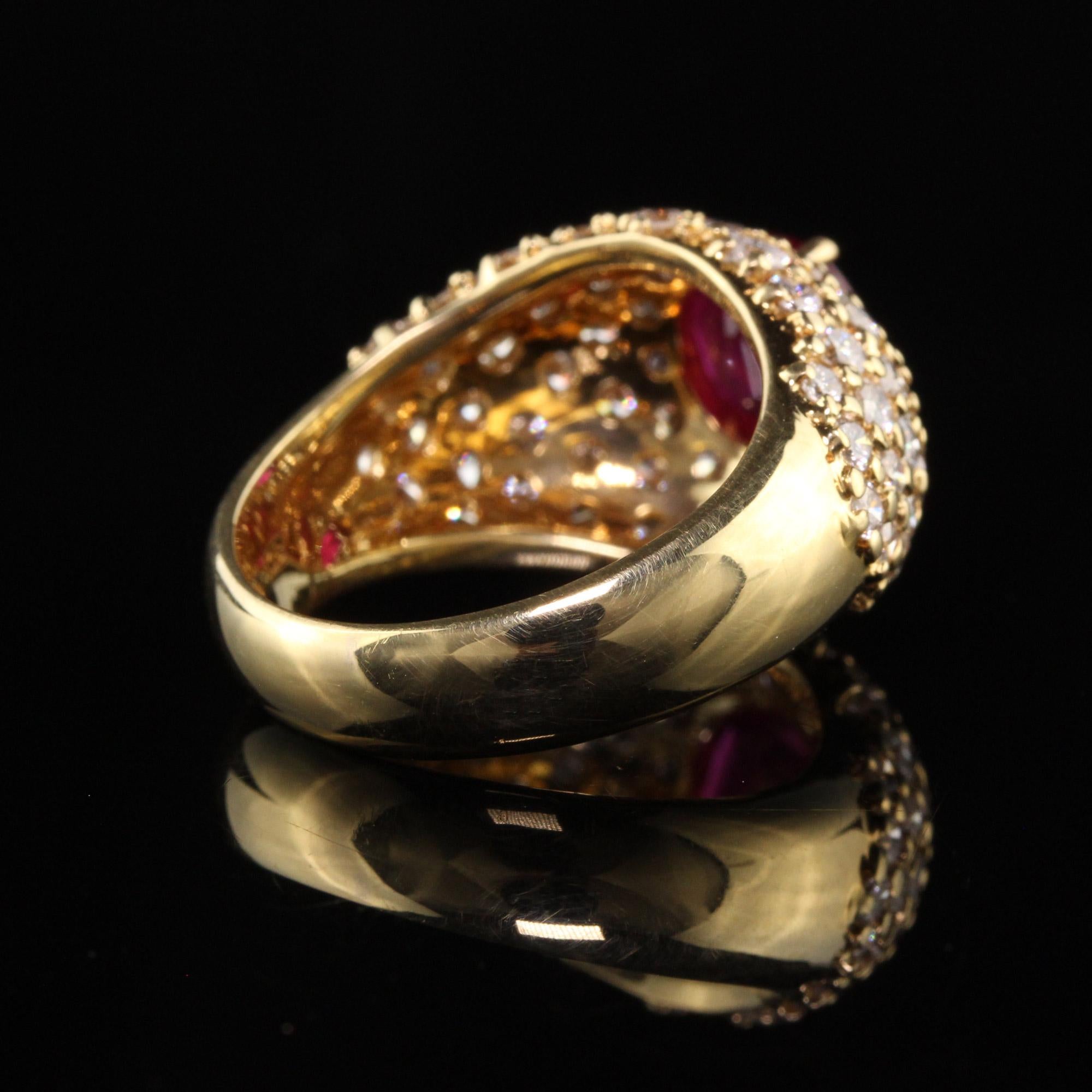 Vintage Estate 18K Yellow Gold Burma Ruby and Diamond Ring - GIA In Good Condition For Sale In Great Neck, NY