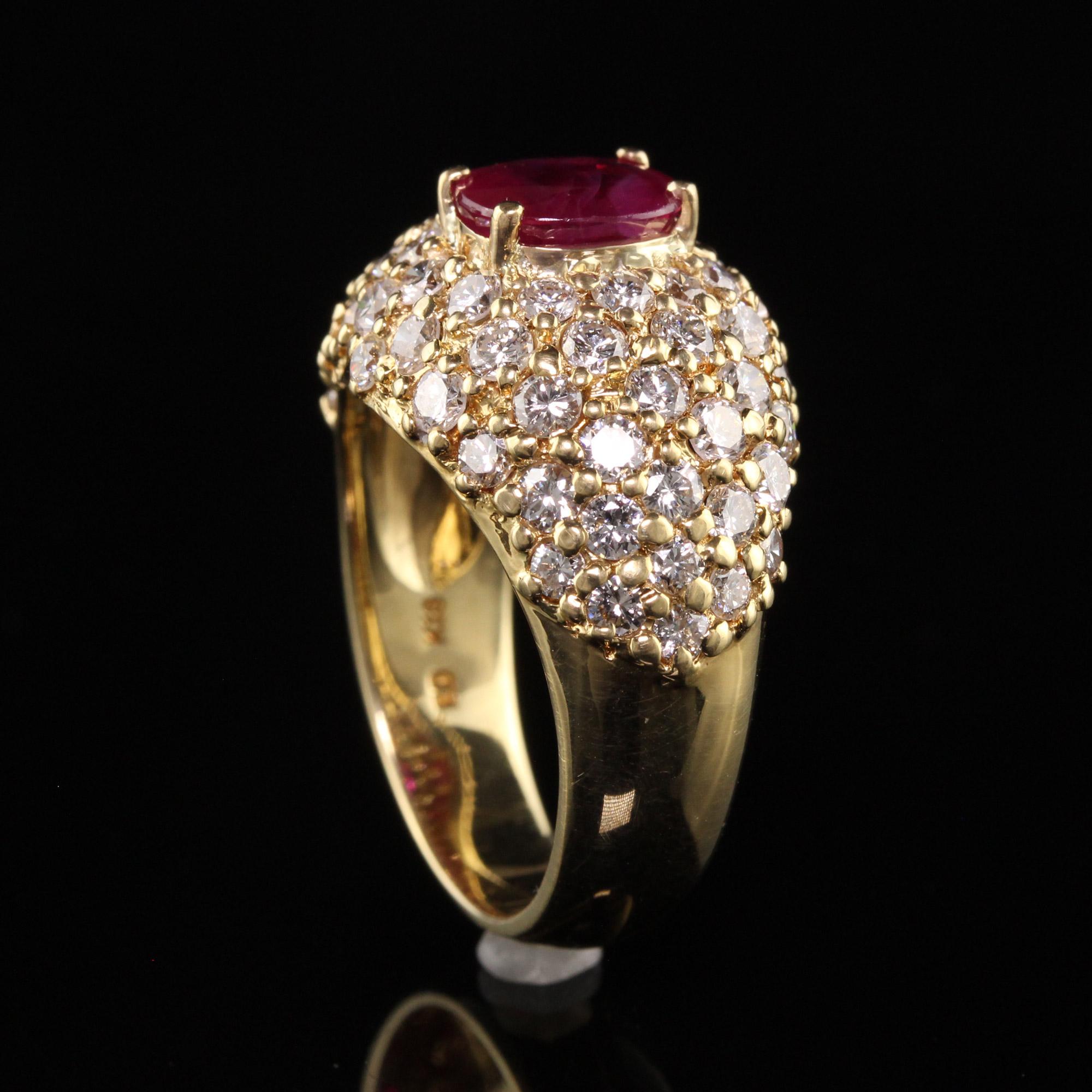 Women's Vintage Estate 18K Yellow Gold Burma Ruby and Diamond Ring - GIA For Sale