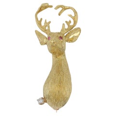 Vintage 18K Gold 12 Point Buck Deer Brooch 