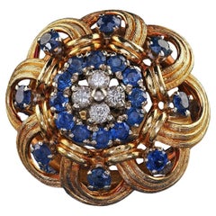Vintage Estate 18K Yellow Gold Diamond and Sapphire Geometric Cocktail Ring
