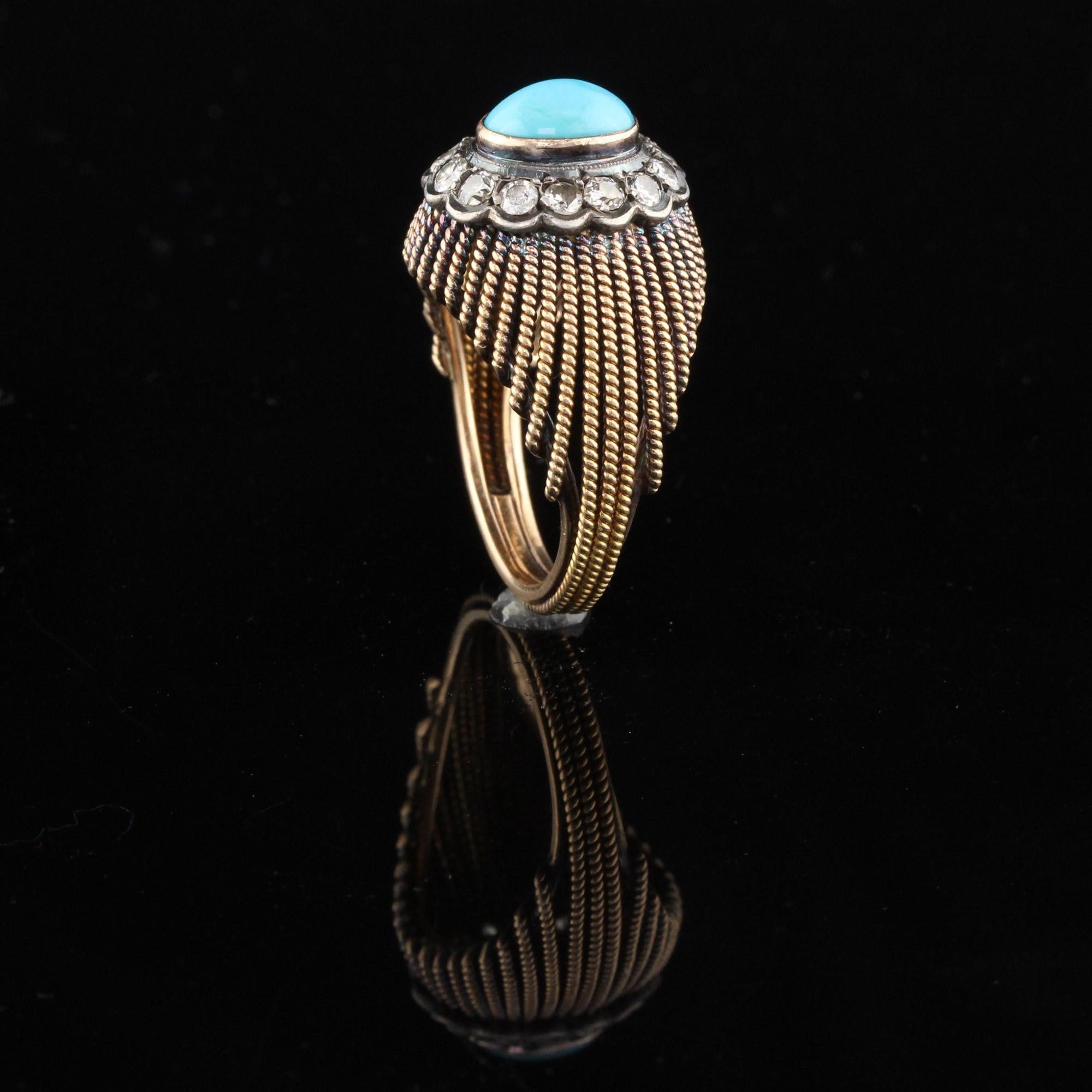 Oval Cut Vintage Estate 18 Karat Yellow Gold Natural Turquoise and Diamond Cocktail Ring