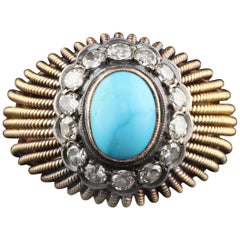 Vintage Estate 18 Karat Yellow Gold Natural Turquoise and Diamond Cocktail Ring