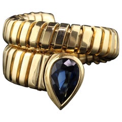 Vintage Estate 18 Karat Yellow Gold and Sapphire Snake Ring