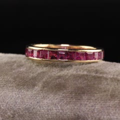 Vintage Estate 18K Yellow Gold Square Cut Ruby Eternity Band
