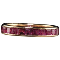 Vintage Estate 18K Yellow Gold Square Cut Ruby Eternity Band