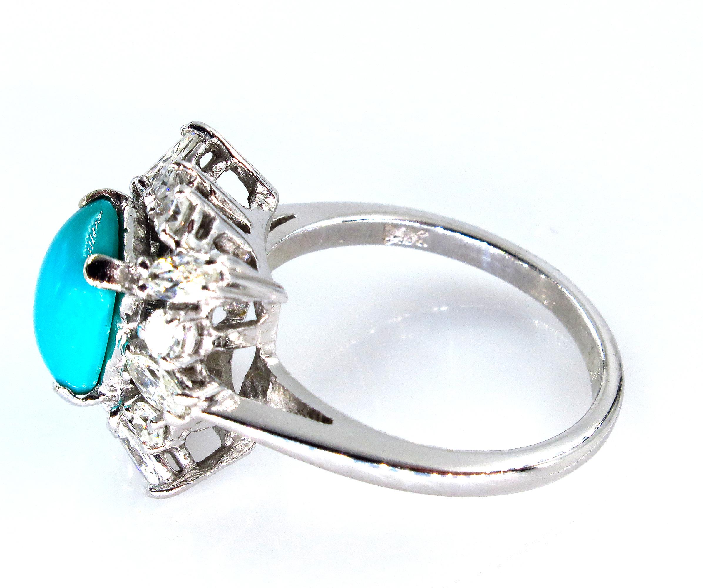 Cushion Cut Vintage Estate 3.08 Carat Natural Turquoise Diamond Cluster Platinum Ring