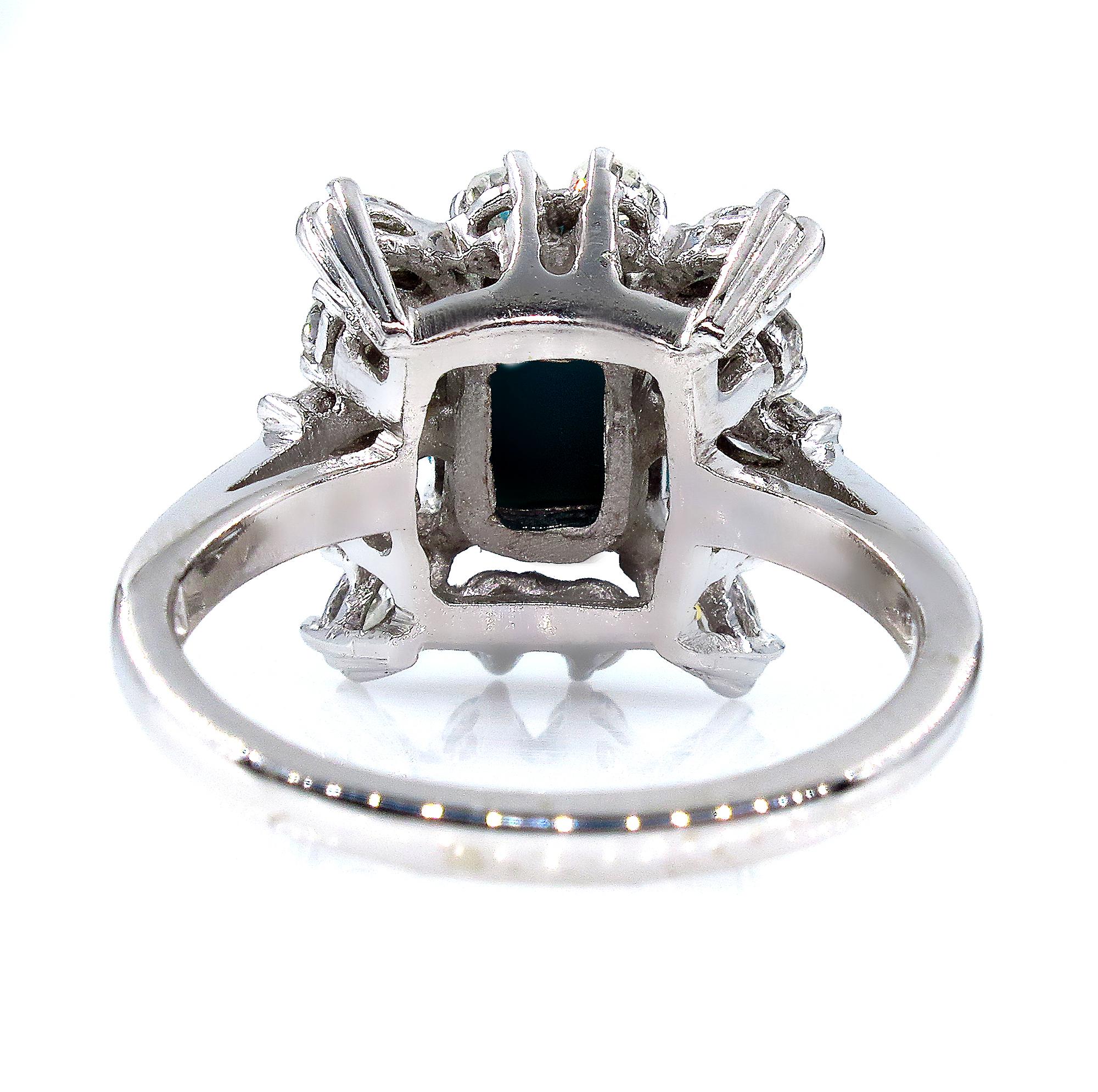 Vintage Estate 3.08 Carat Natural Turquoise Diamond Cluster Platinum Ring In Good Condition In New York, NY