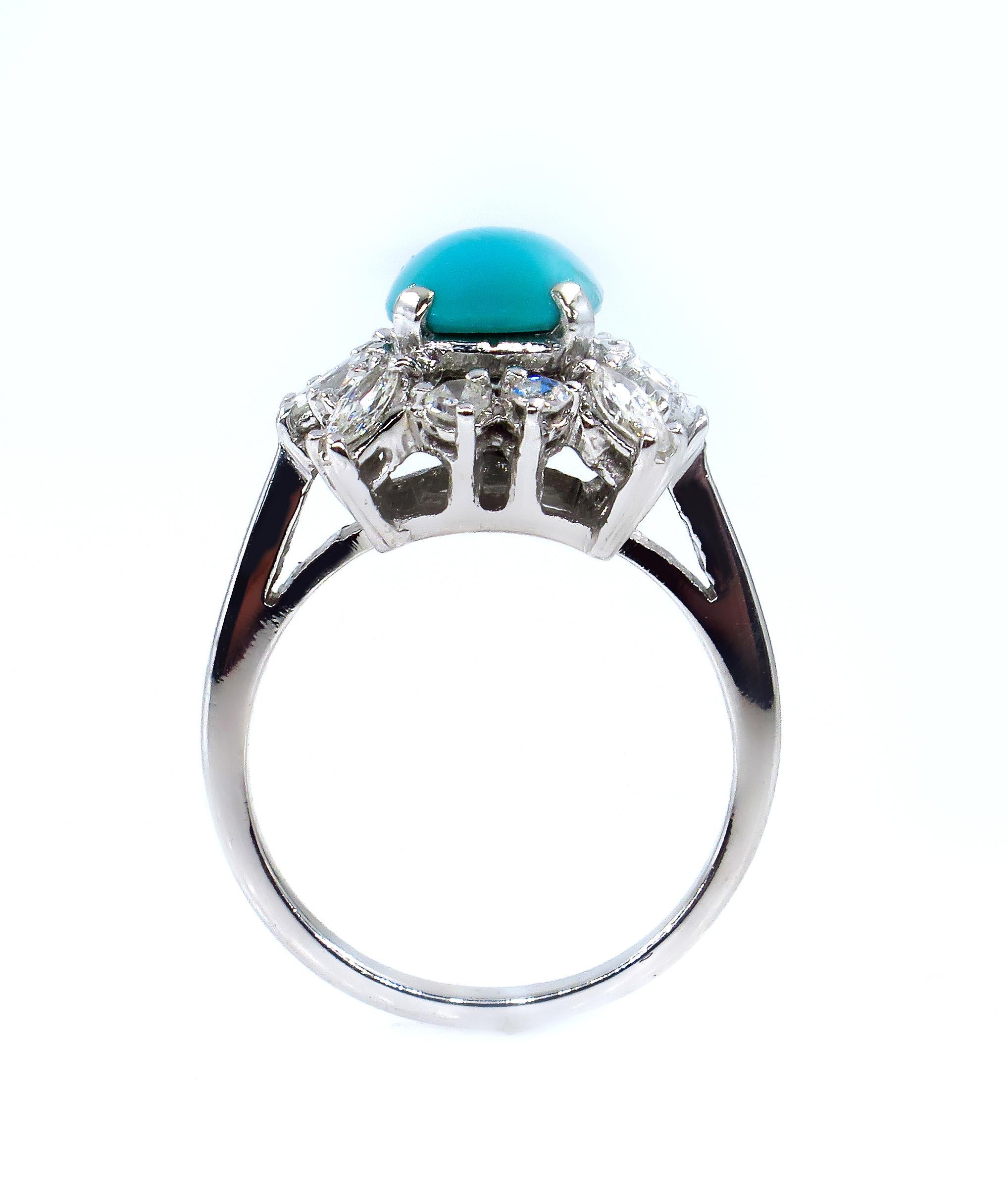 Women's Vintage Estate 3.08 Carat Natural Turquoise Diamond Cluster Platinum Ring