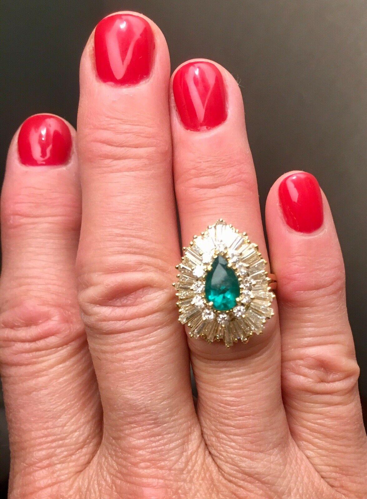 Vintage Estate 3.44 Carat Diamond Halo Emerald Ballerina Cocktail Ring In Excellent Condition For Sale In Shaker Heights, OH