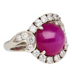 Vintage Estate 6.01 Carat No Heat Star Ruby & Diamond Platinum Ring