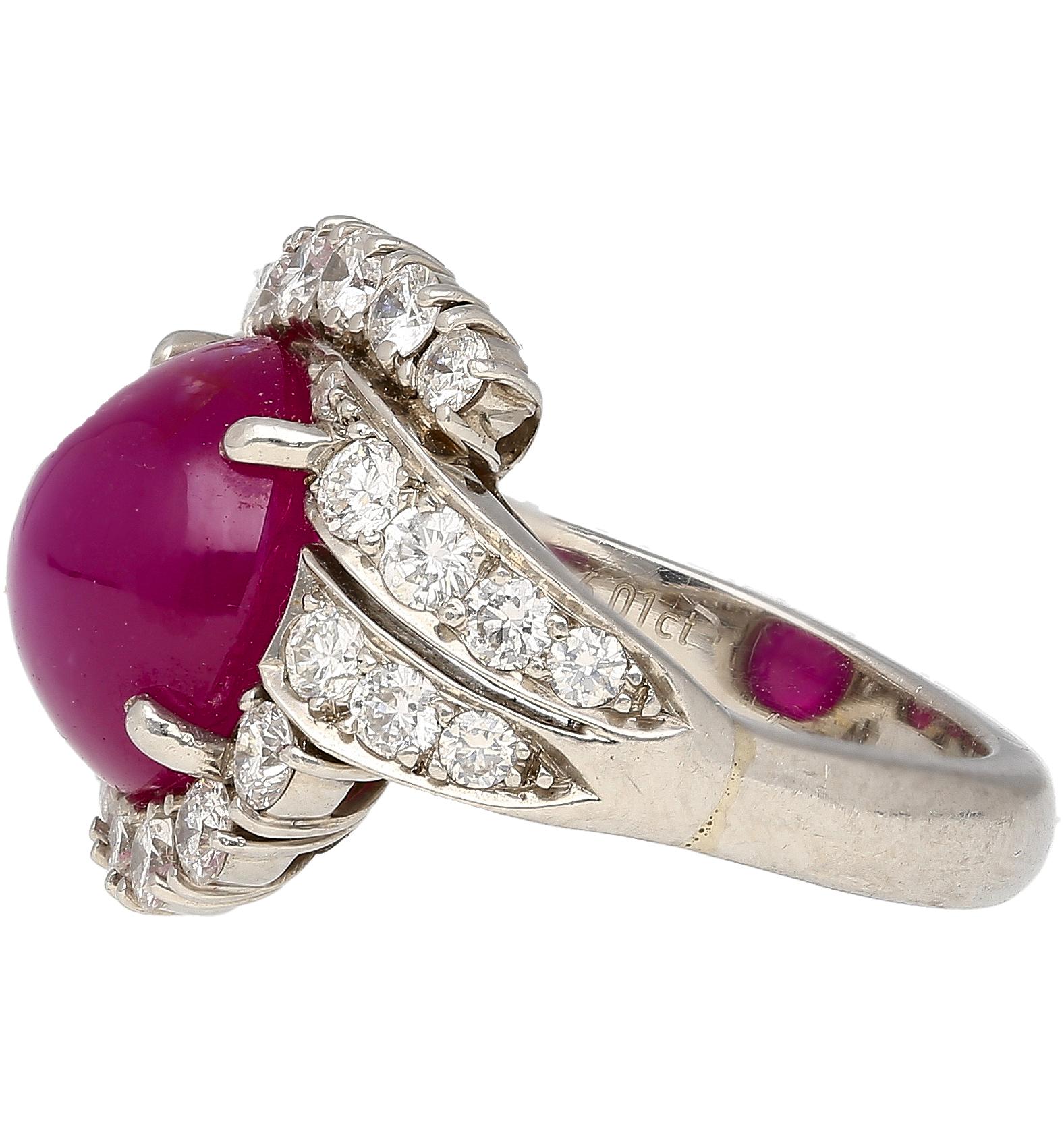 Cabochon Vintage Estate 6.01 Carat No Heat Star Ruby & Diamond Platinum Ring For Sale