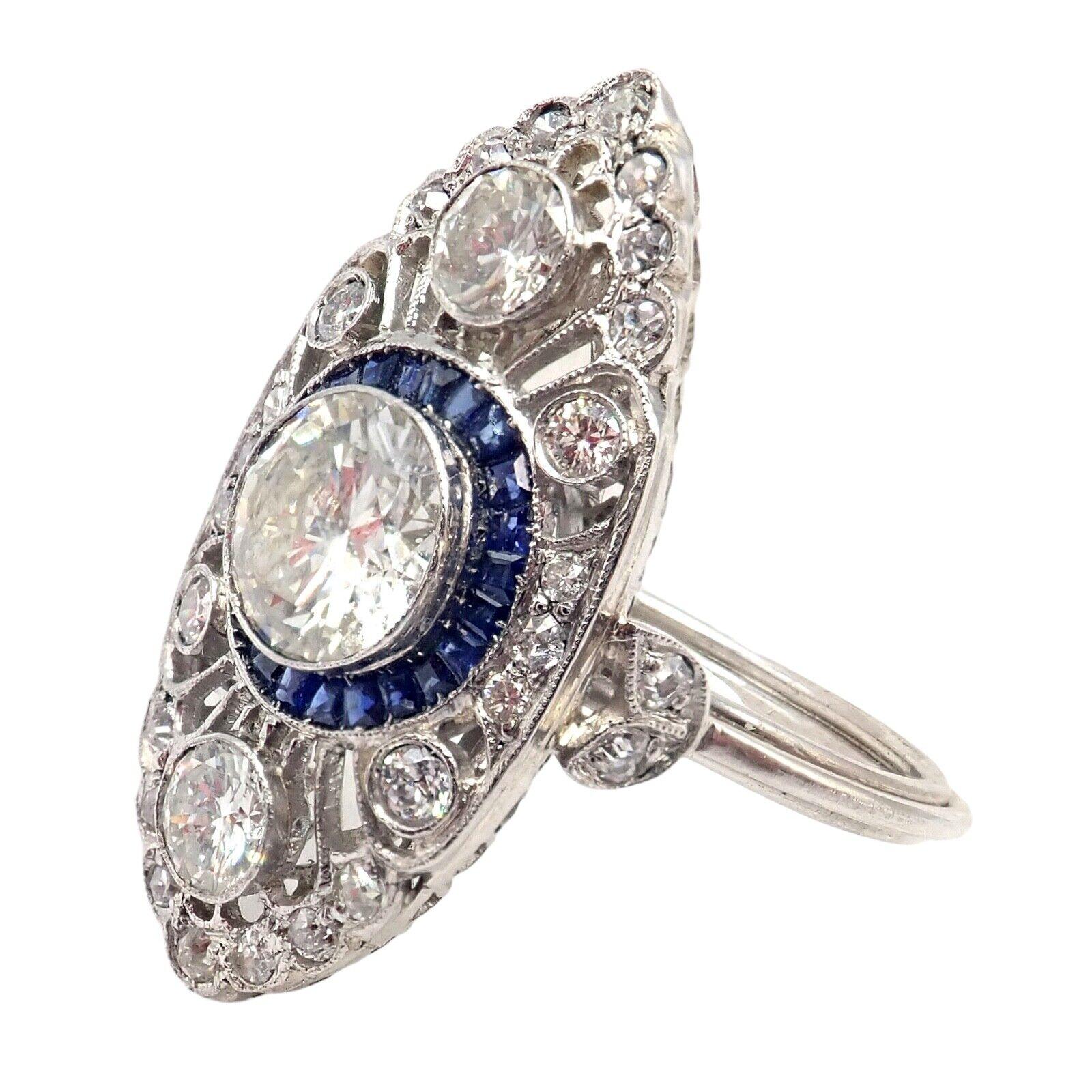 Women's or Men's Vintage Estate Art Deco Diamond Filigree Platinum Ring For Sale